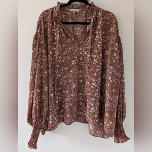Max Studio Floral Blouse in Rust and White